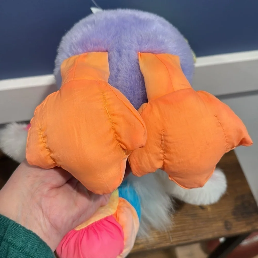 Vintage 90s Dan-Dee Bright Neon Nylon Parachute Beak Toucan Parrot Bird Plush